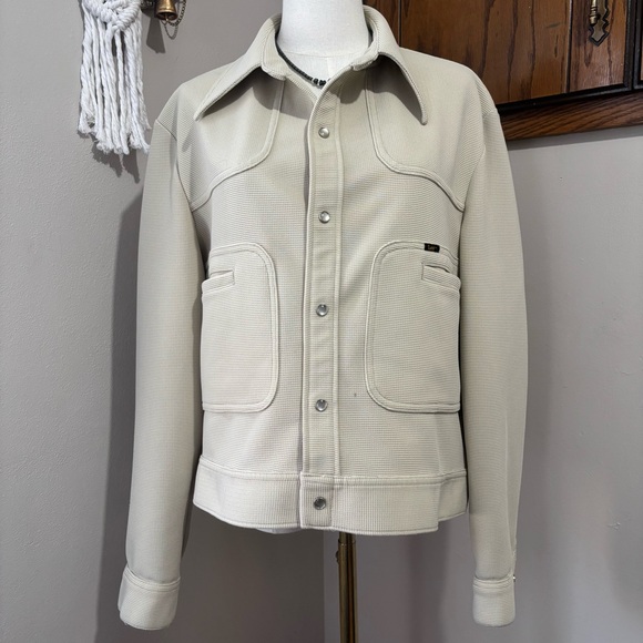 Vintage Lee Beige Waffle Knit Button Up Shirt Jacket Size Large 60s 70s - Picture 2 of 15